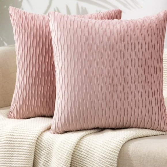 Set of 2 Petal Pink Soft Ripple Corduroy Velvet Pillow Covers Throw Pillows New - Picture 2 of 13